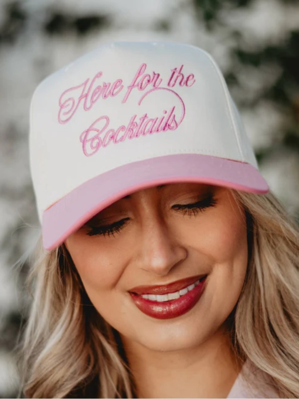 "Here for the Cocktails" Pink and Cream Baseball Cap